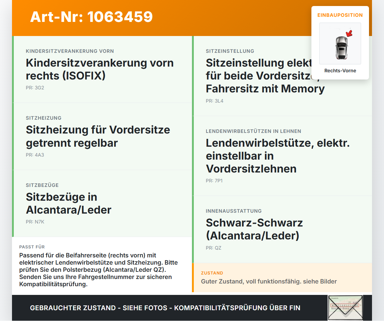 Audi A6 4G C7 11-14 qu Kombi Rückenlehne mit Stellmotoren Lendenwirbelstütze Sitz Rechts Vorne Audi A6 4G C7 11-14... Vorschau 3