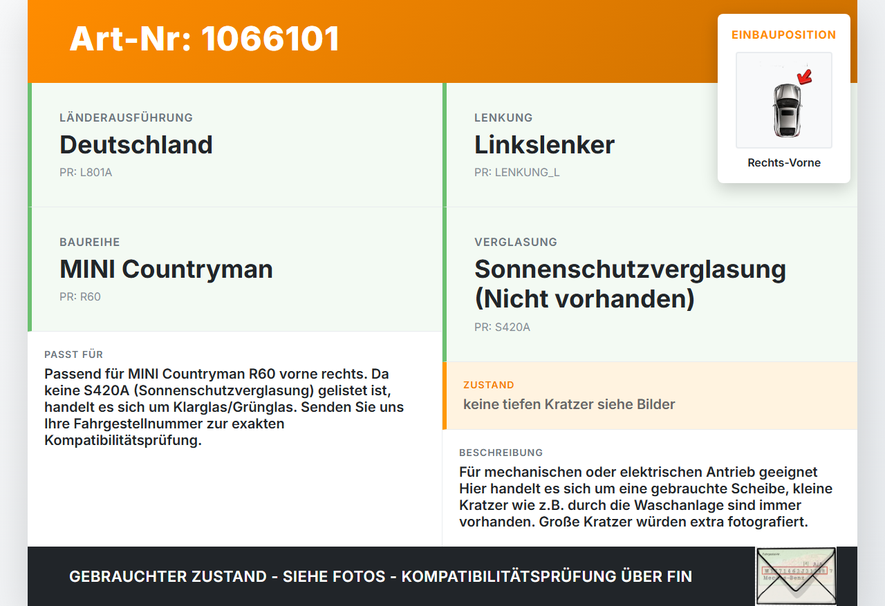 MINI Countryman R60 10-14 Seitenscheibe RVK Türscheibe Rechts Vorne MINI Countryman R60 10-14 08.12.2011... Vorschau 3
