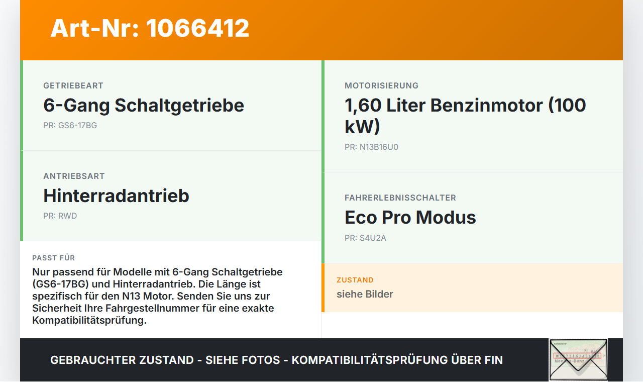 BMW 1er 116i F20 11-15 1,6 132KW Kardanwelle BMW 1er 116i F20 11-15 20.10.2011 7637025 26107637025 2610-7637025... Vorschau 3