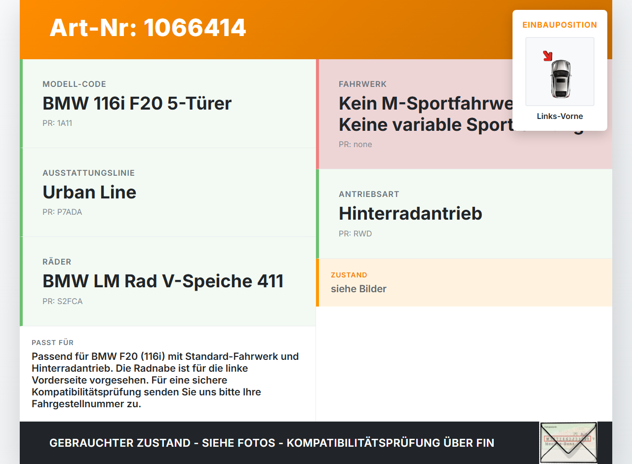 BMW 1er 116i F20 11-15 1,6 132KW Achsschenkel Radnabe Links Vorne BMW 1er 116i F20 11-15 20.10.2011 6792285... Vorschau 3