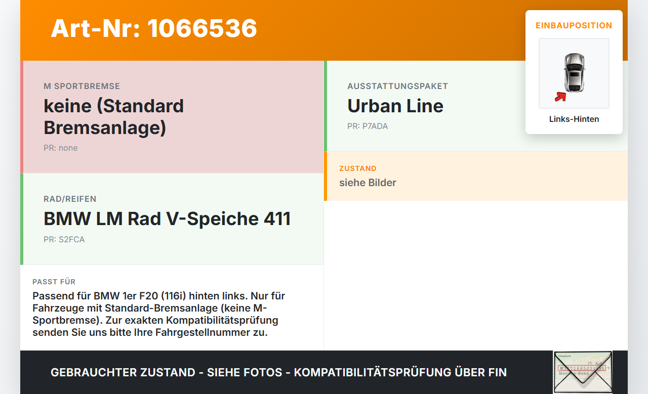 BMW 1er 116i F20 11-15 1,6 132KW Bremssattel Bremszange Hinten Links BMW 1er 116i F20 11-15 20.10.2011 6850851... Vorschau 3