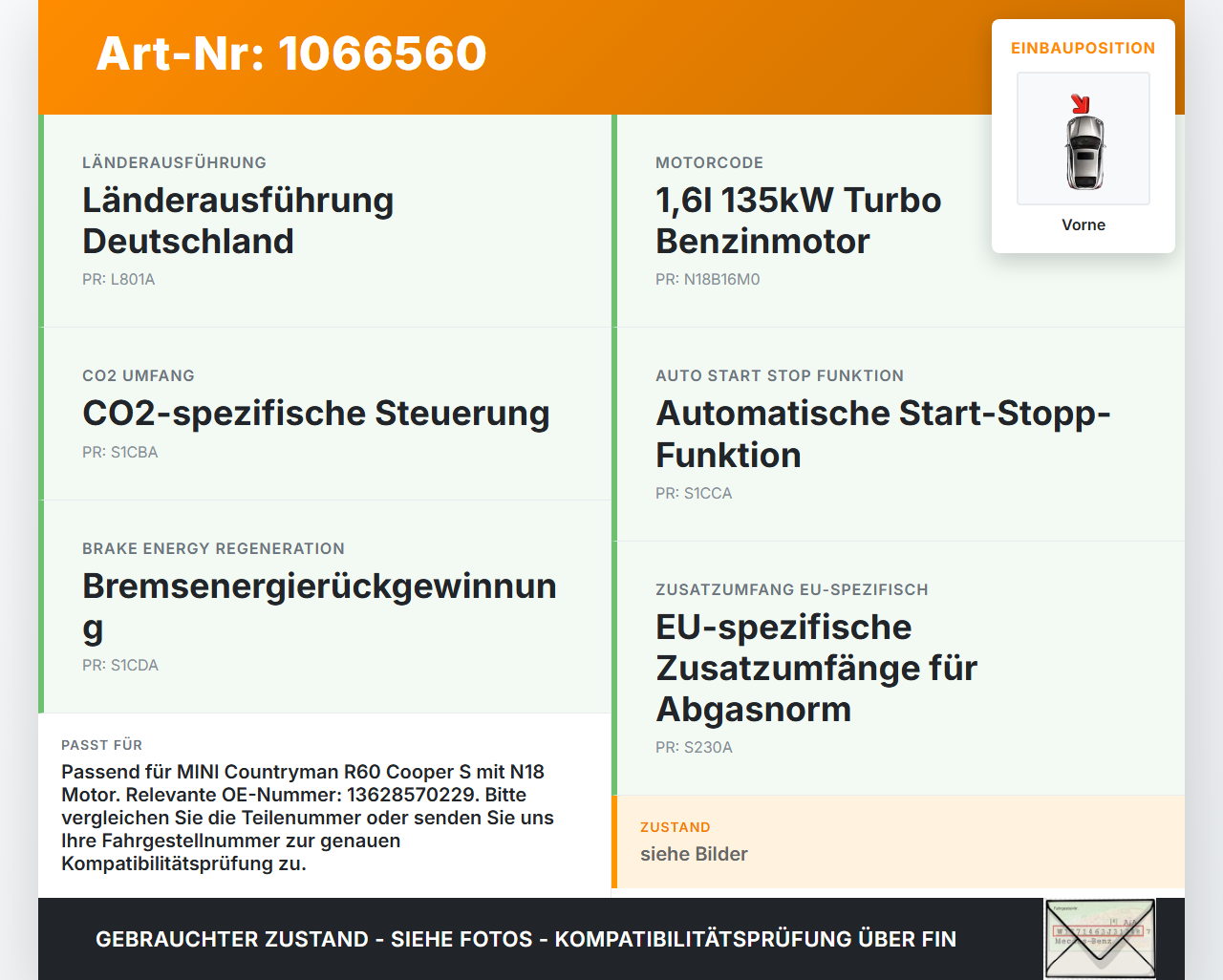 MINI Countryman R60 10-14 1,6 135KW Lambdasonde Vorne MINI Countryman R60 10-14 08.12.2011 gebraucht Vorschau 3