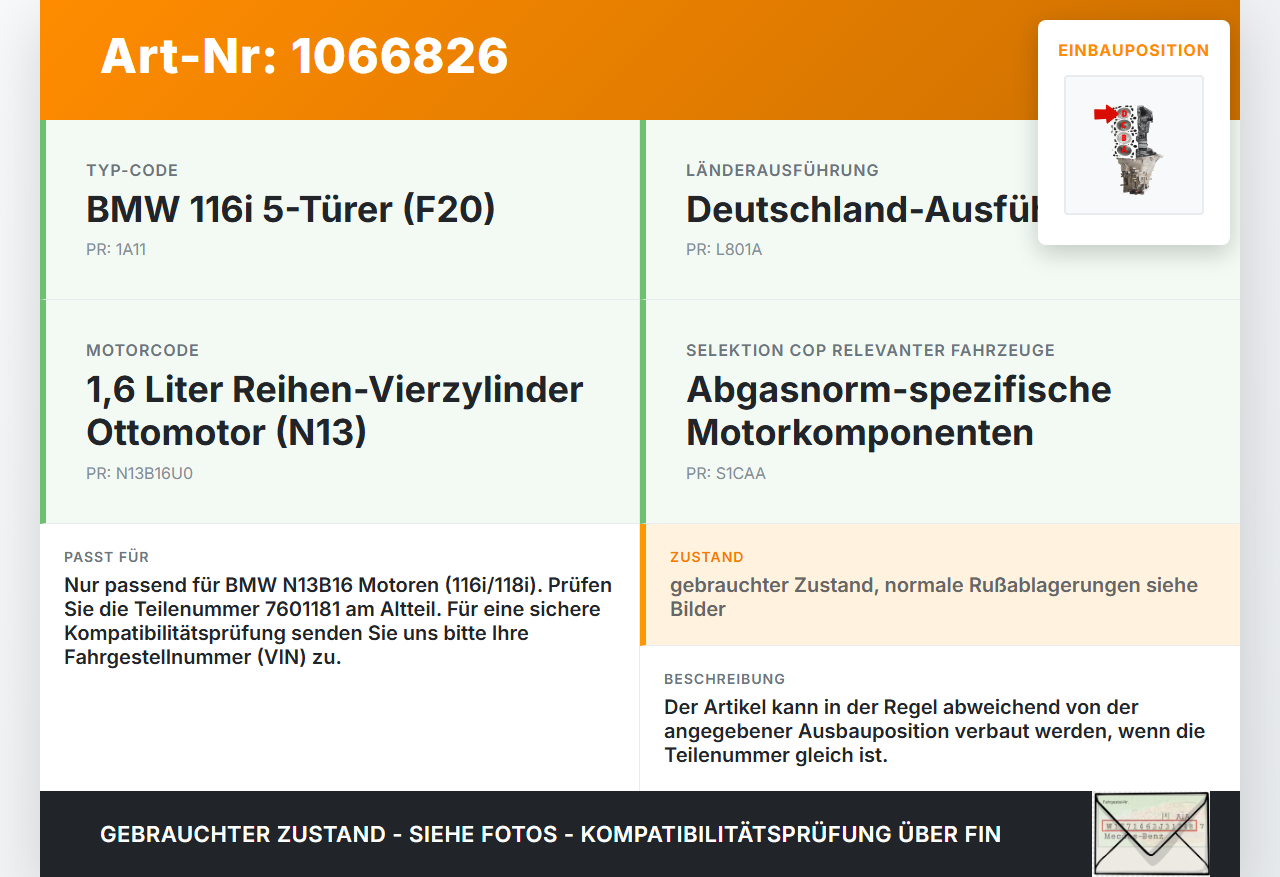 BMW 1er 116i F20 11-15 1,6 132KW N13B16U0 Kolben mit Pleuel Pos D BMW 1er 116i F20 11-15 20.10.2011 7601181... Vorschau 3