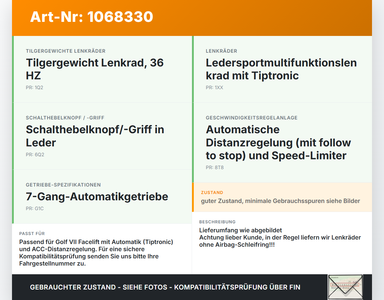 VW Golf VII 7 5G 17-20 Lenkrad ohne Airbag Leder VW Golf VII 7 5G 17-20 22.11.2019 5G0419091BH gebraucht Vorschau 3