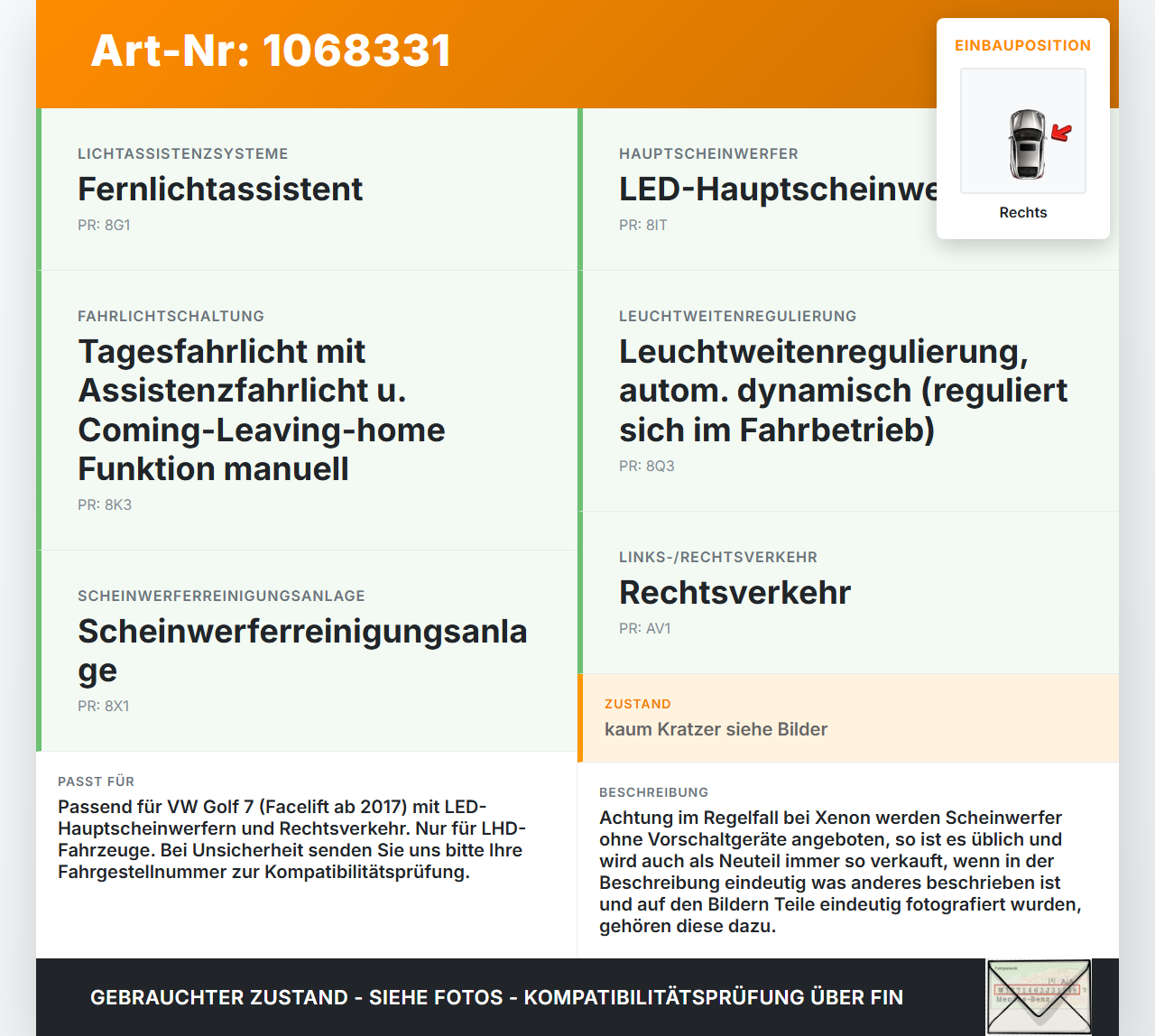 VW Golf VII 7 5G 17-20 Scheinwerfer Frontscheinwerfer Rechts orig. VW Golf VII 7 5G 17-20 22.11.2019 5G1941774... Vorschau 3