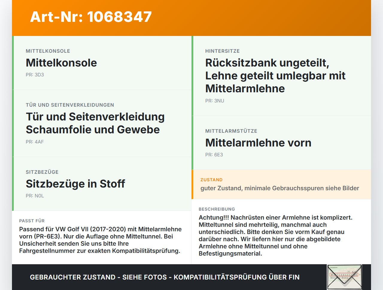 VW Golf VII 7 5G 17-20 Armlehne Mittelarmlehne Auflage VW Golf VII 7 5G 17-20 22.11.2019 5G0864207F gebraucht Vorschau 3