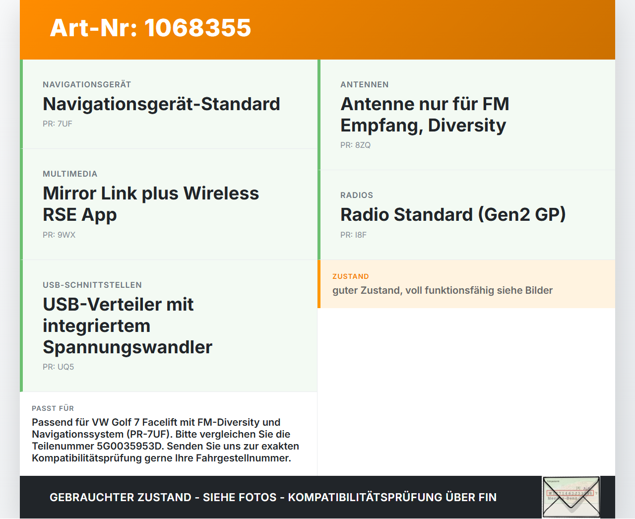 VW Golf VII 7 5G 17-20 Antennenverstärker Weiche VW Golf VII 7 5G 17-20 22.11.2019 5G0035953D 33288407 gebraucht Vorschau 3