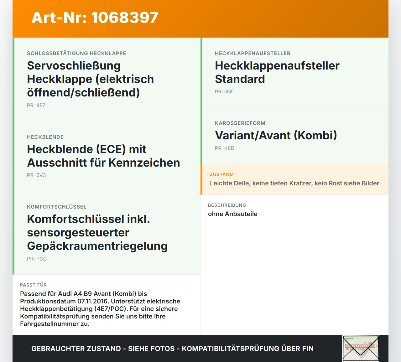 Audi A4 8W B9 19-24 Kombi Heckklappe Kofferraumdeckel LY9T Audi A4 8W B9 19-24 18.12.2015 8W9827025 gebraucht Vorschau 3