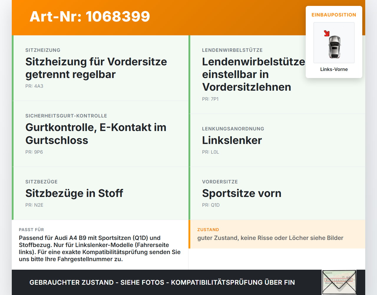 Audi A4 8W B9 19-24 Kombi Sitzbezug Sitzpolster für Fahrersitz Sitz Links Vorne Audi A4 8W B9 19-24 18.12.2015... Vorschau 3