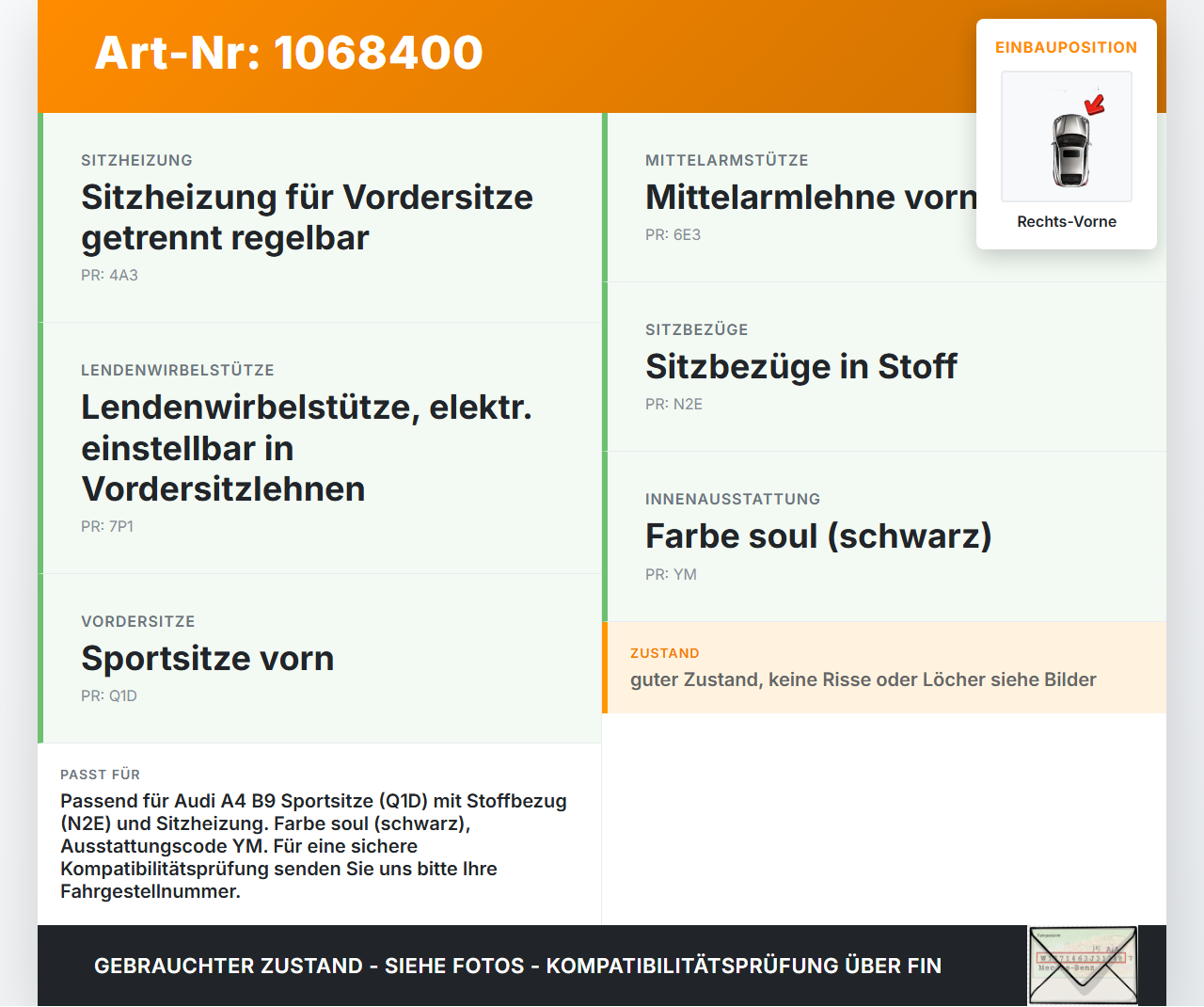 Audi A4 8W B9 19-24 Kombi Sitzbezug Sitzpolster für Beifahrersitz Rechts Vorne Audi A4 8W B9 19-24 18.12.2015... Vorschau 3