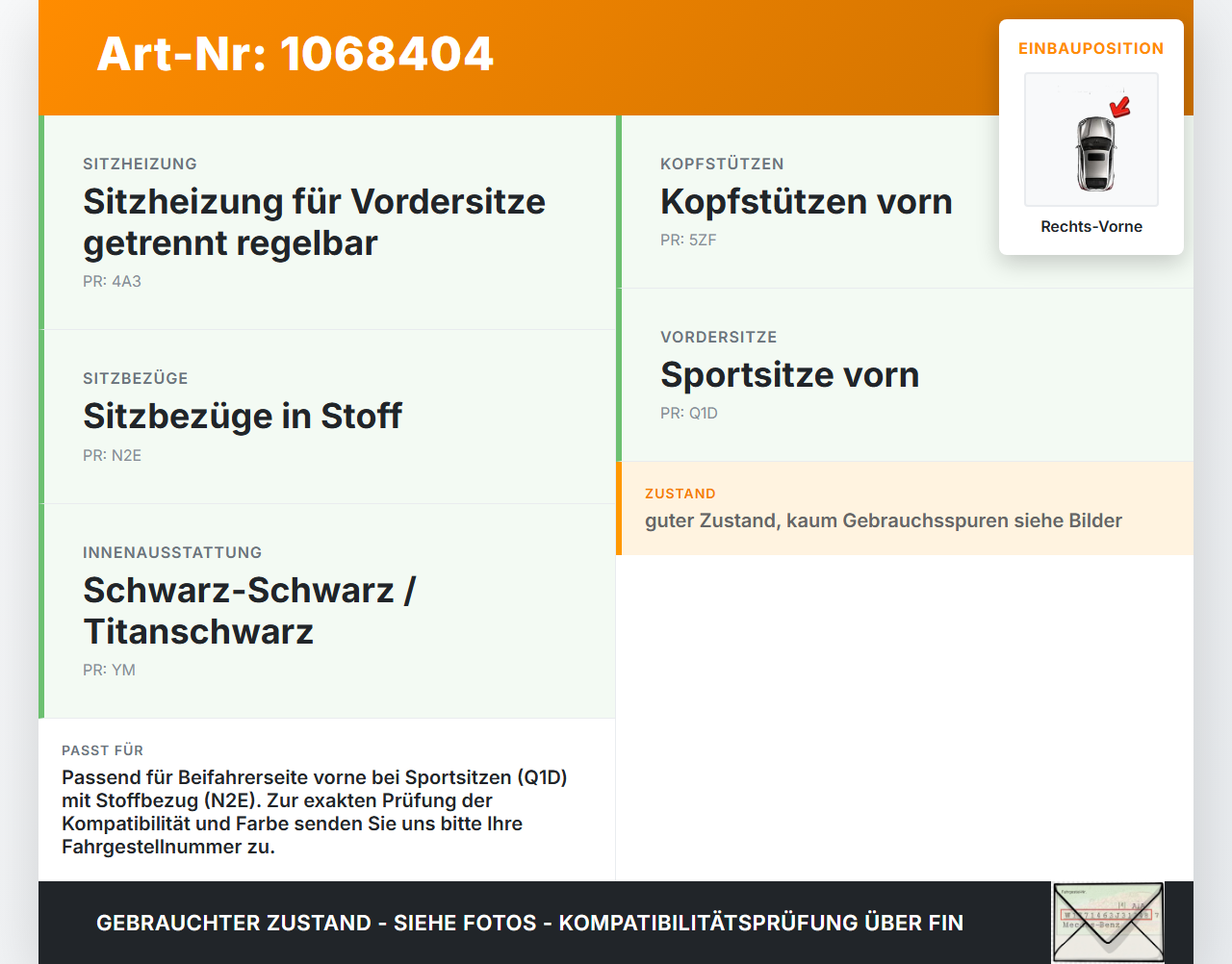 Audi A4 8W B9 19-24 Kombi Kopfstütze für Beifahrer Sitz Rechts Vorne Audi A4 8W B9 19-24 18.12.2015 8W0881904M gebraucht Vorschau 3