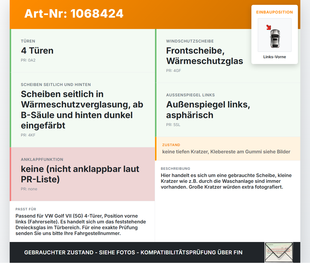 VW Golf VII 7 5G 17-20 5T Dreieck Seitenscheibe Scheibe Türscheibe Links Vorne VW Golf VII 7 5G 17-20 22.11.2019... Vorschau 3