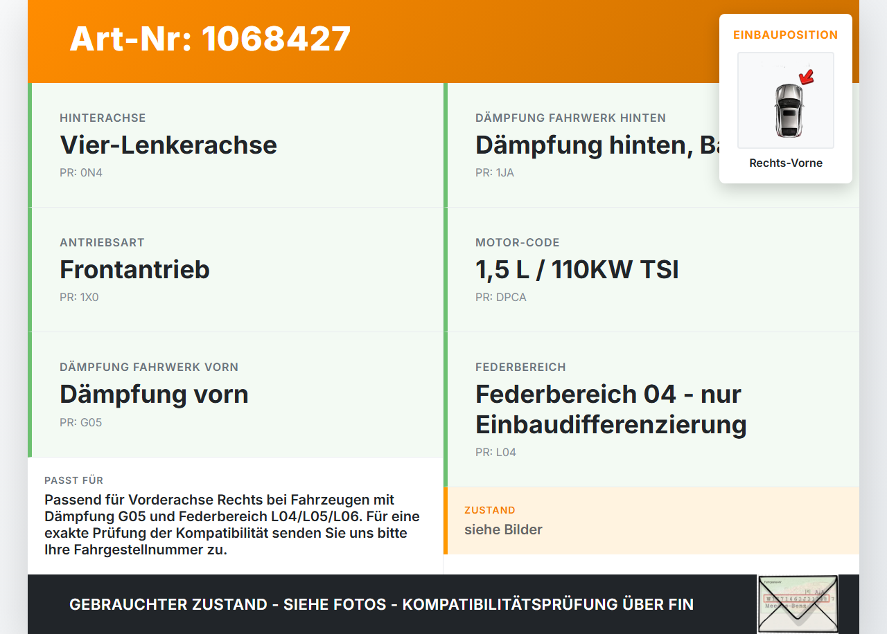 VW Golf VII 7 5G 17-20 5T Federbein Stossdämpfer Vorne Rechts VW Golf VII 7 5G 17-20 22.11.2019 5Q0413023FJ gebraucht Vorschau 3