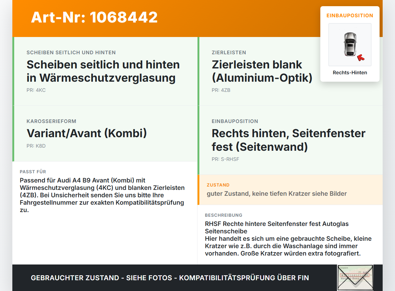 Audi A4 8W B9 19-24 Kombi Seitenscheibe Feste Scheibe Rechts Hinten Orig. getönt Audi A4 8W B9 19-24 18.12.2015... Vorschau 3