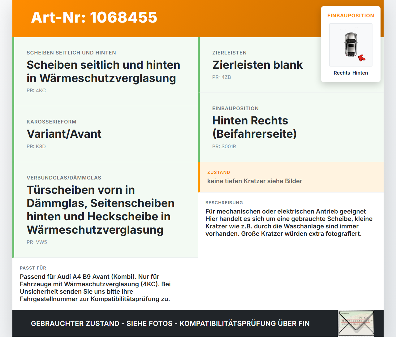 Audi A4 8W B9 19-24 Kombi Seitenscheibe RHK Türscheibe Rechts Hinten Orig. getönt Audi A4 8W B9 19-24 18.12.2015... Vorschau 3