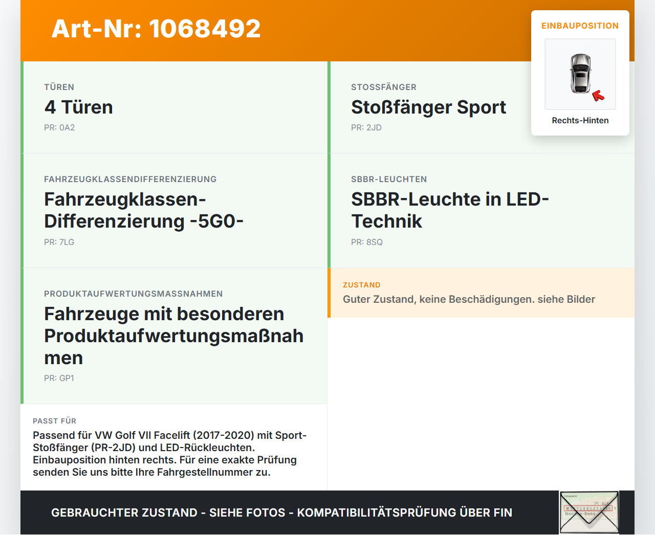VW Golf VII 7 5G 17-20 5T Halter Träger Aufnahme Führung Rechts Hinten VW Golf VII 7 5G 17-20 22.11.2019 5G6807394A... Vorschau 3