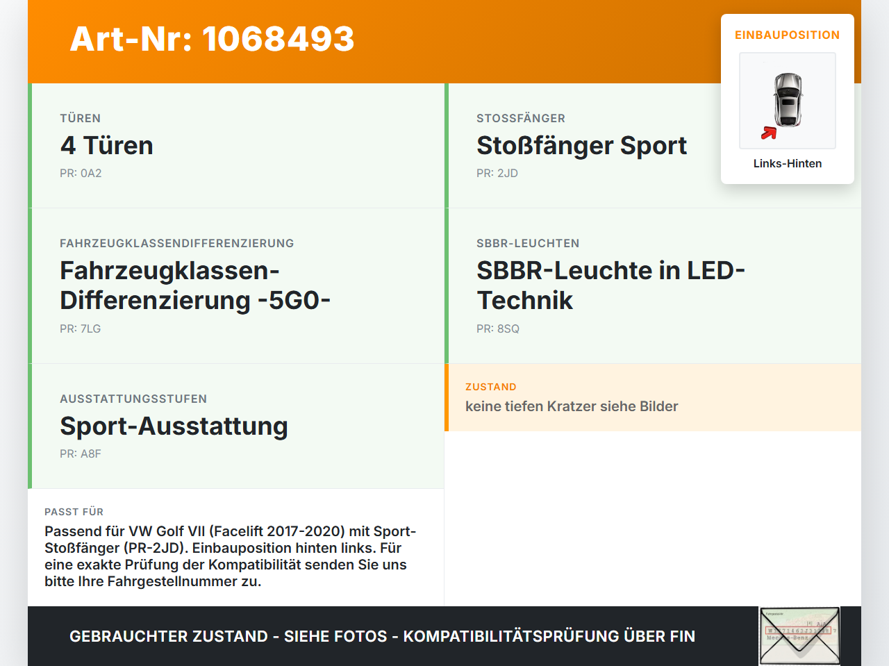 VW Golf VII 7 5G 17-20 5T Reflektor für Stoßstange Rücklicht Hinten Links VW Golf VII 7 5G 17-20 22.11.2019... Vorschau 3
