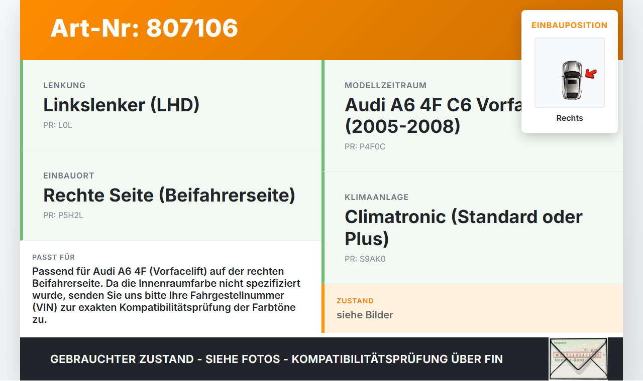 Audi A6 4F 6C 05-08 Luftdusche Luftdüse Rechts Audi A6 4F 6C 05-08 30.11.2005 gebraucht Vorschau 3
