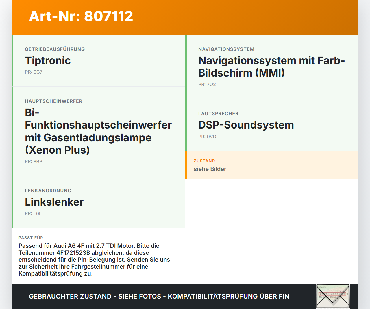 Audi A6 4F 6C 05-08 TDI 2,7 132KW Gaswertgeber Gaspedal Audi A6 4F 6C 05-08 30.11.2005 4F1721523B 6PV008984-07 gebraucht Vorschau 3