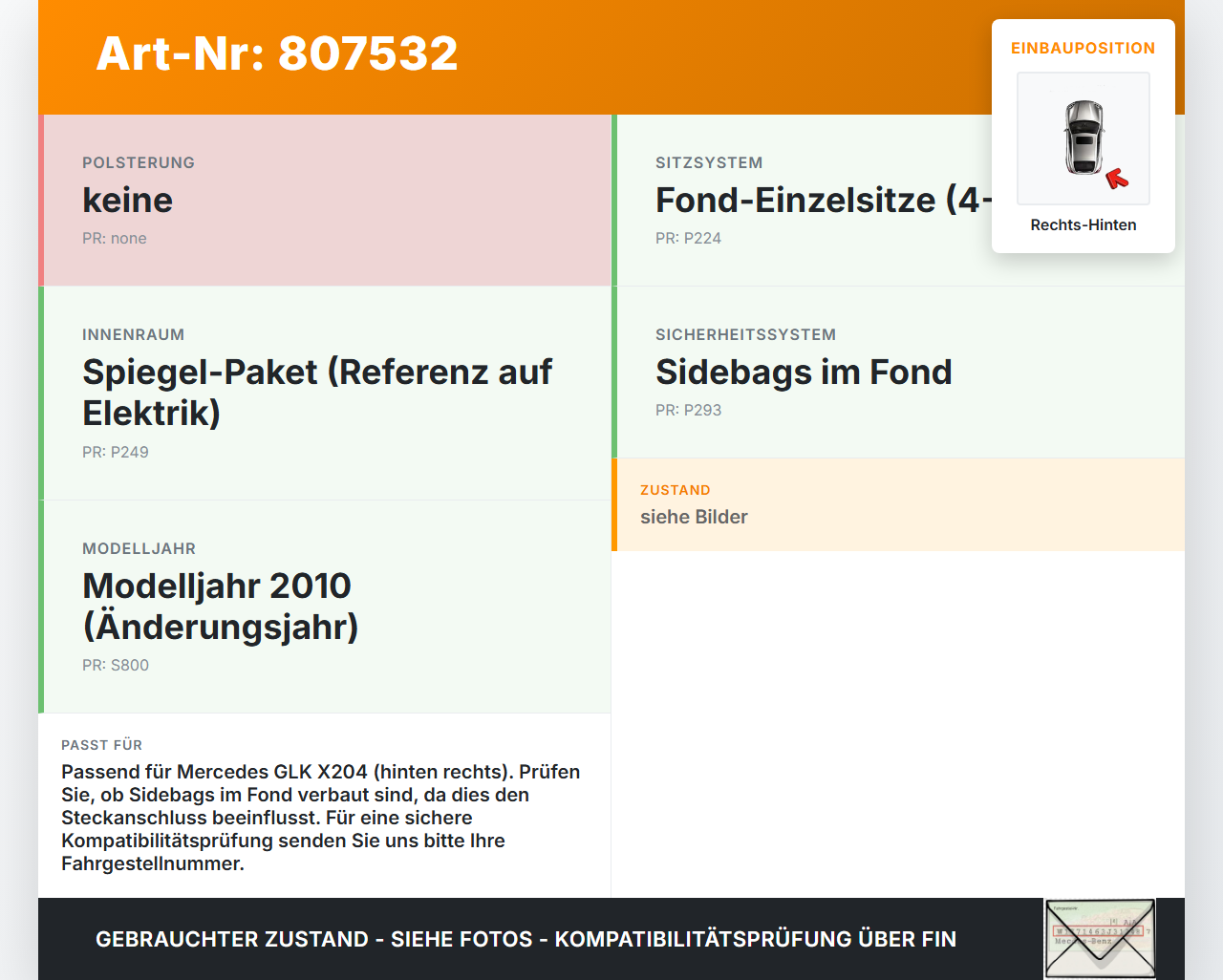 Mercedes X204 GLK 09-15 Gurtschloss Rechts Hinten Mercedes X204 GLK 09-15 21.02.2009 340432623208 gebraucht Vorschau 3