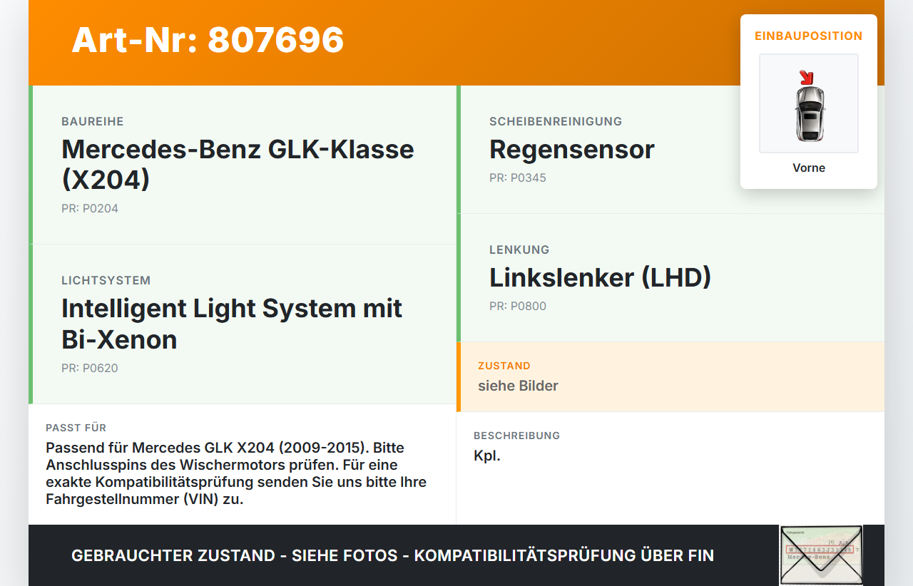 Mercedes X204 GLK 09-15 Wischermotor m. Wischergestänge Vorne Mercedes X204 GLK 09-15 21.02.2009 A2048201340... Vorschau 3