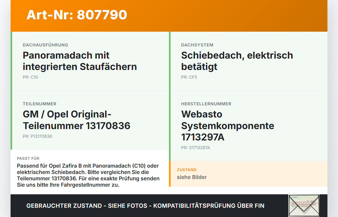 Opel Zafira B 05-11 Schiebedachmotor Opel Zafira B 05-11 06.01.2006 13170836 1713297A gebraucht Vorschau 3