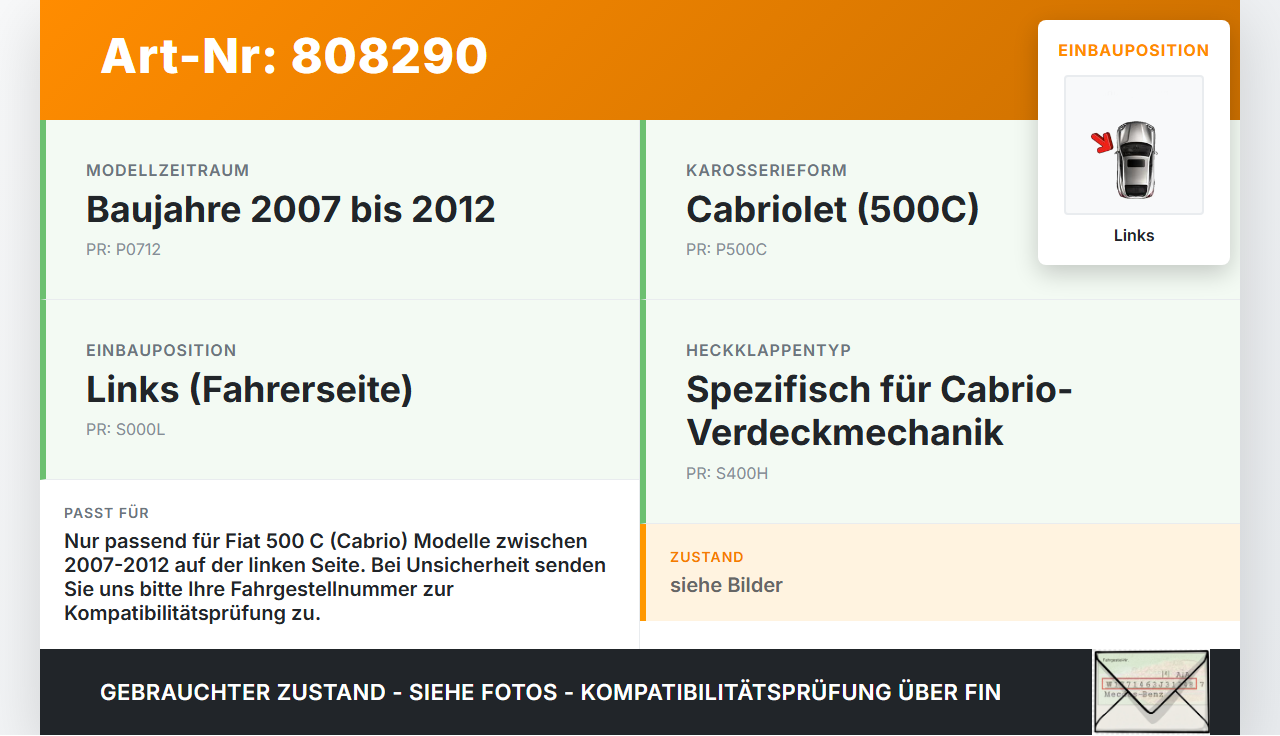 Fiat 500 C 07-12 Cabrio Scharniere Scharnier für Heckklappe Links Fiat 500 C 07-12 27.04.2010 gebraucht Vorschau 3