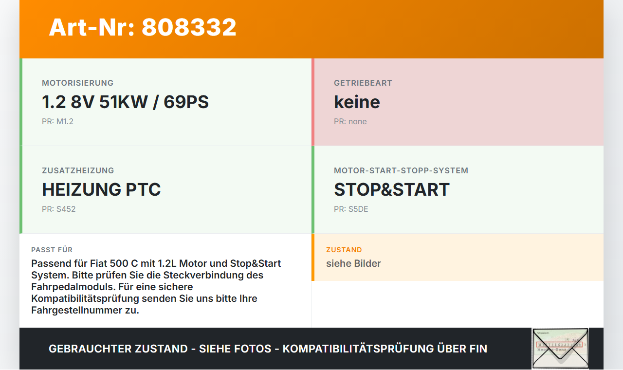 Fiat 500 C 07-12 1,2 51KW Gaswertgeber Gaspedal Fiat 500 C 07-12 27.04.2010 gebraucht Vorschau 3