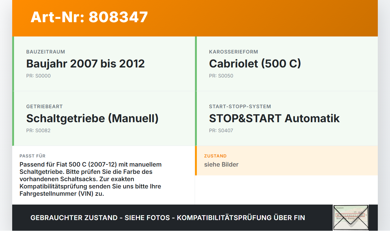 Fiat 500 C 07-12 Schaltsack Schaltmanschette vom Schaltknauf Fiat 500 C 07-12 27.04.2010 gebraucht Vorschau 3