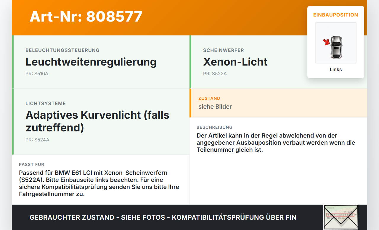 BMW E61 520d LCi 07-10 Stellmotor für Scheinwerfer LWR Links BMW E61 520d LCi 07-10 05.11.2007 gebraucht Vorschau 3