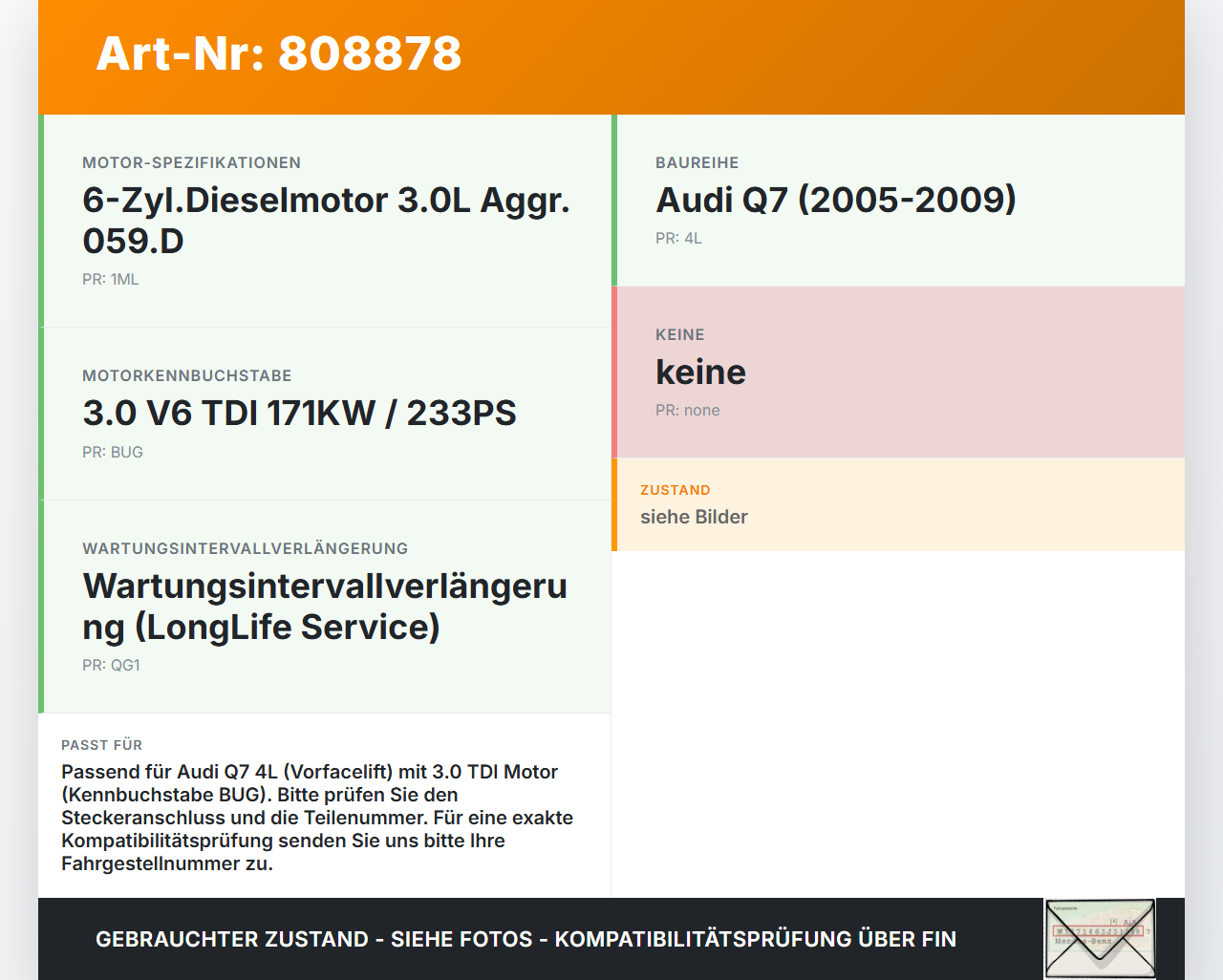 Audi Q7 4L 05-09 TDI 3,0 171KW BUG Ölstandssensor Sensor für Öl Ölsensor Audi Q7 4L 05-09 31.07.2007 0261210261... Vorschau 3