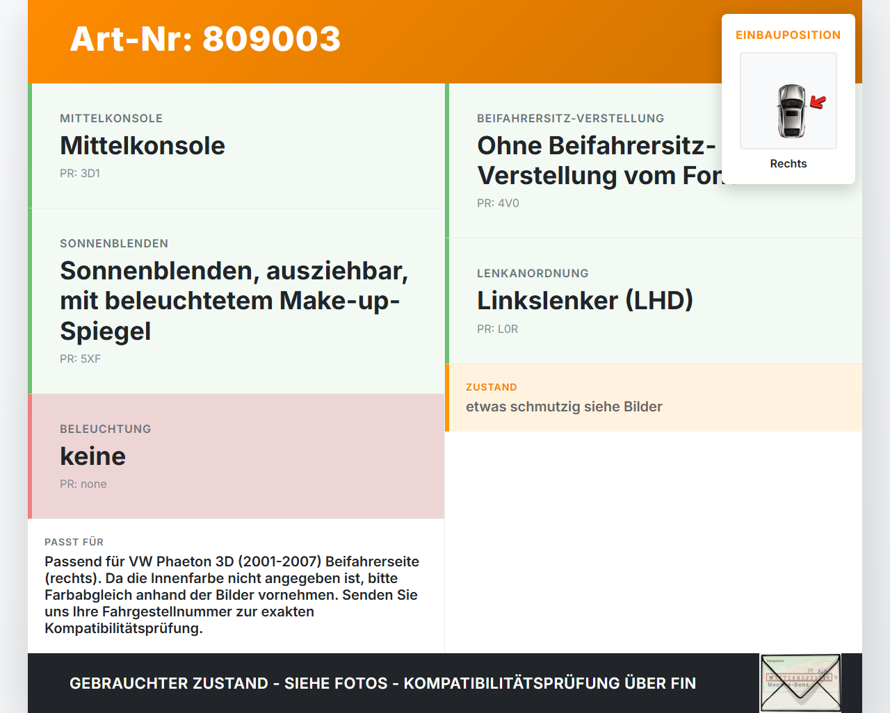 VW Phaeton 3D 01-07 Sonnenblende Rechts für Beifahrer VW Phaeton 3D 01-07 24.05.2007 gebraucht Vorschau 3