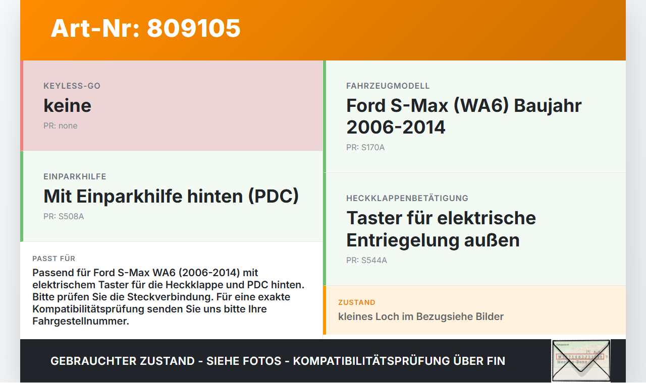Ford S-Max WA6 06-14 Griff Taster Öffner aussen für Heckklappe Ford S-Max WA6 06-14 14.12.2007 gebraucht Vorschau 3