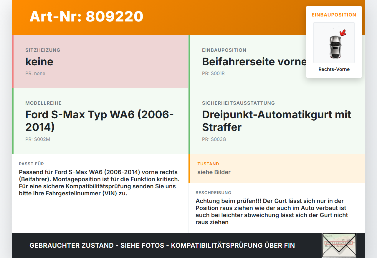 Ford S-Max WA6 06-14 Gurt Sicherheitsgurt Gurtstraffer Beifahrer Rechts Vorne Ford S-Max WA6 06-14 14.12.2007... Vorschau 3