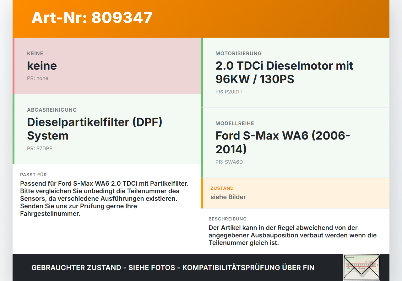 Ford S-Max WA6 06-14 TDCi 2,0 96KW Differenzdrucksensor Ford S-Max WA6 06-14 14.12.2007 gebraucht Vorschau 3