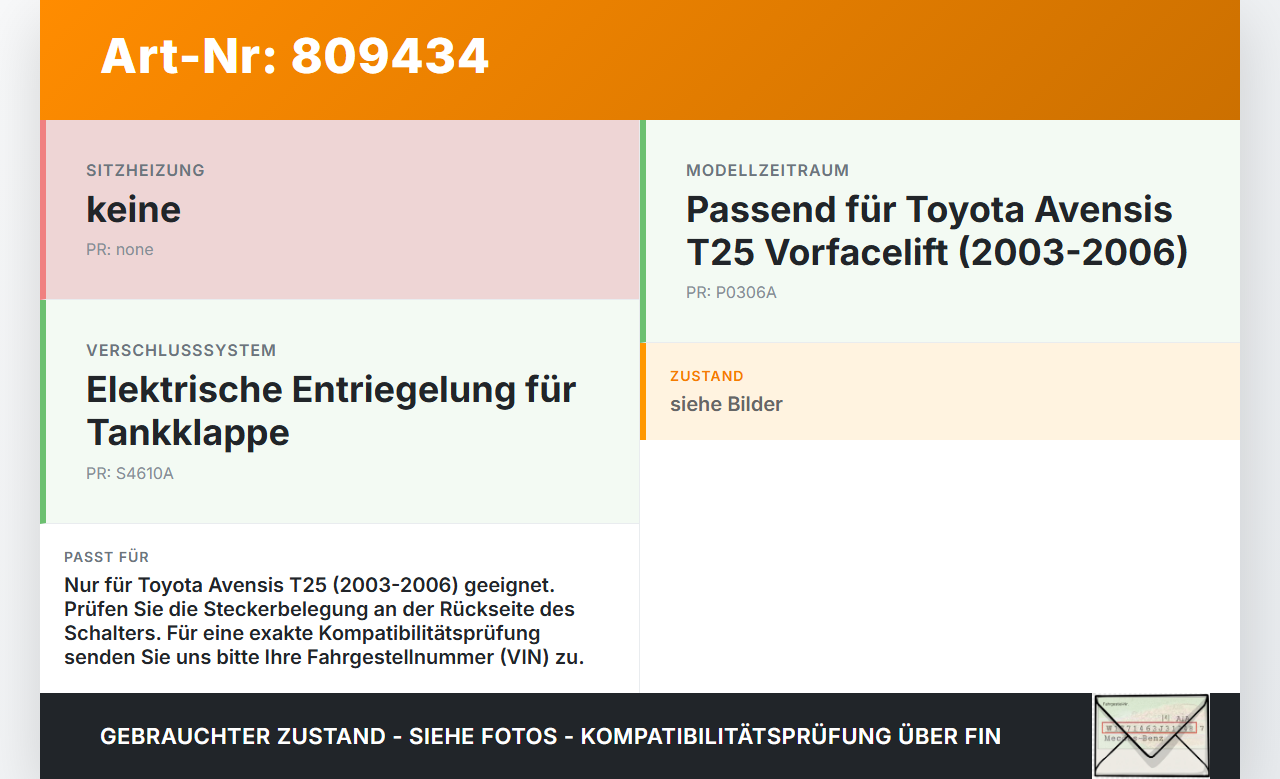 Toyota Avensis T25 03-06 Schalter Tankdeckel Entriegelung Öffner Toyota Avensis T25 03-06 06.07.2005 gebraucht Vorschau 3