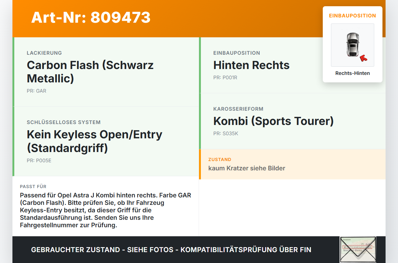 Opel Astra J 12-18 Kombi Türgriff Griff aussen Rechts Hinten GAR Opel Astra J 12-18 05.05.2015 gebraucht Vorschau 3