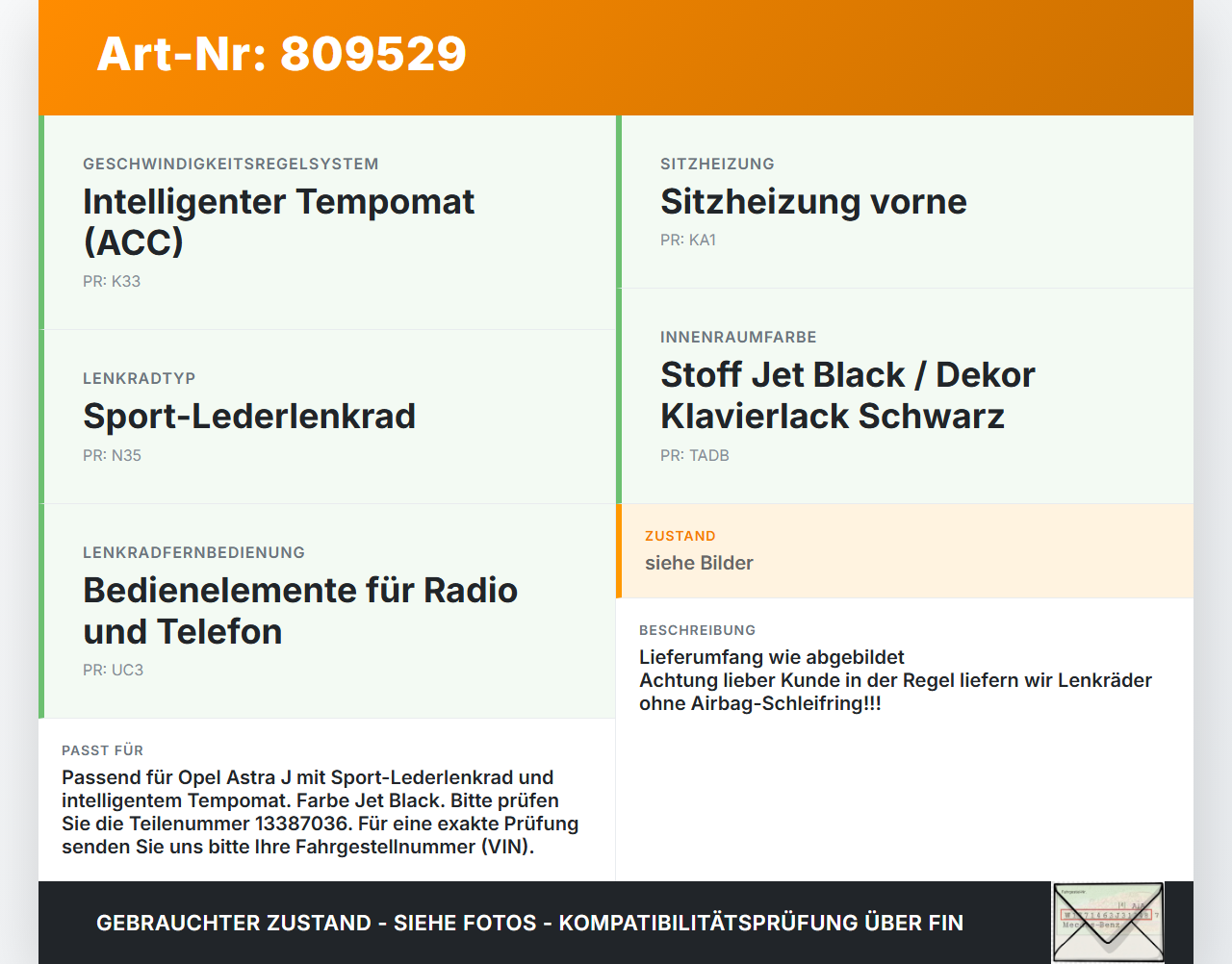 Opel Astra J 12-18 Lenkrad ohne Airbag Opel Astra J 12-18 05.05.2015 13387036 308007599P10-AB gebraucht Vorschau 3
