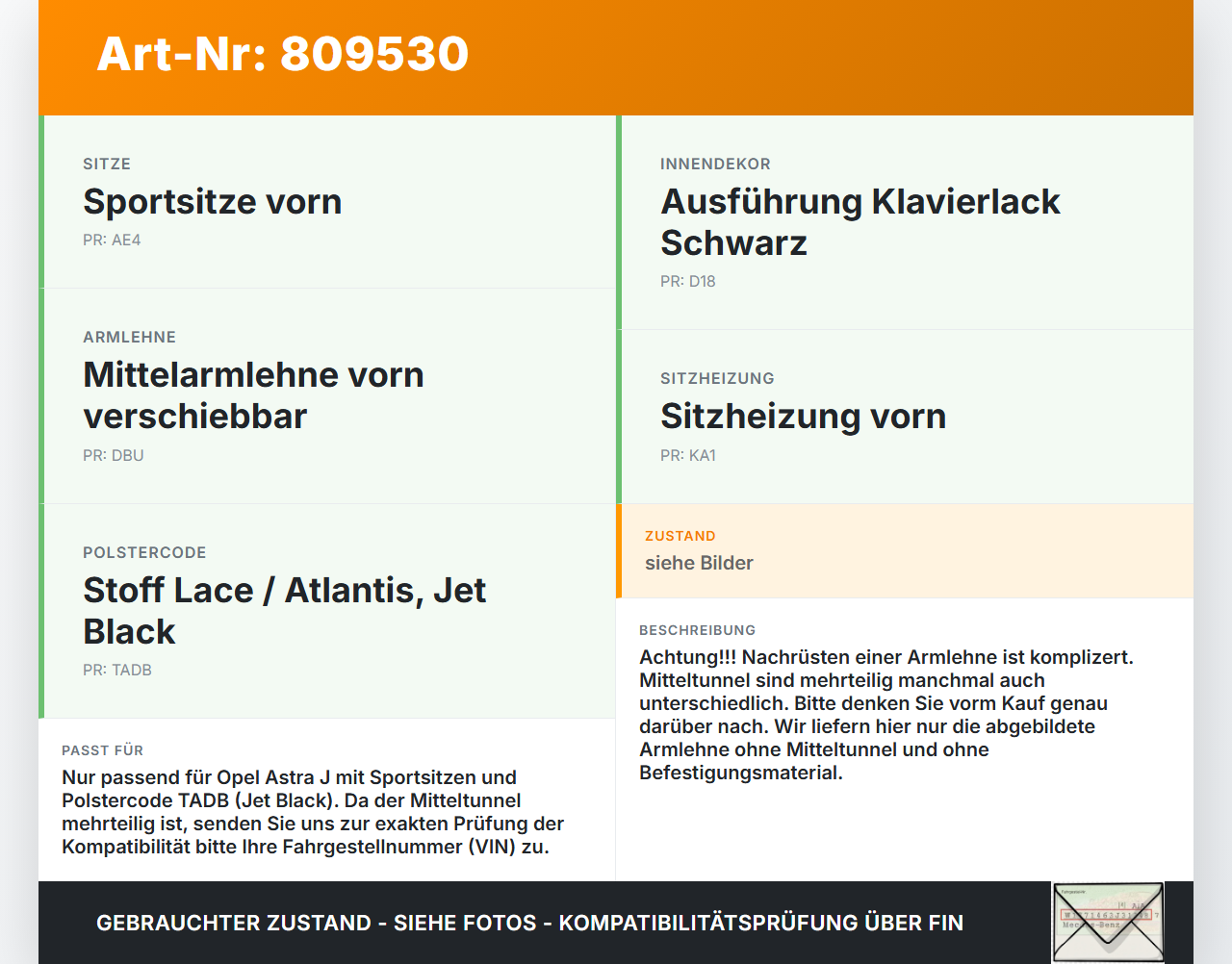 Opel Astra J 12-18 Armlehne Mittelarmlehne Auflage Opel Astra J 12-18 05.05.2015 1783593K14 W200229800 gebraucht Vorschau 3