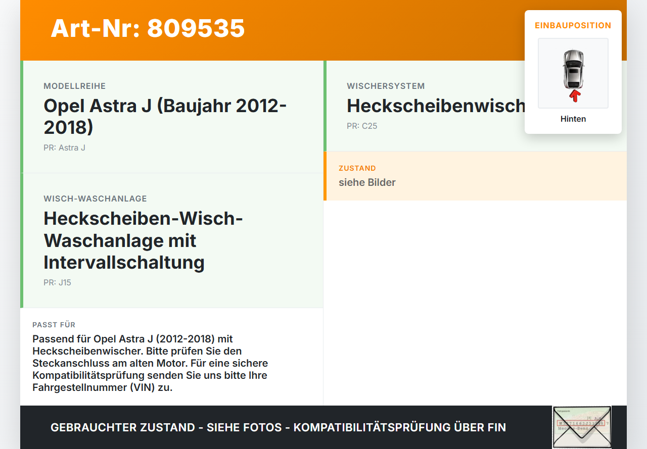 Opel Astra J 12-18 Kombi Scheibenwischermotor Wischermotor Hinten Heckwischermotor Opel Astra J 12-18 05.05.2015... Vorschau 3