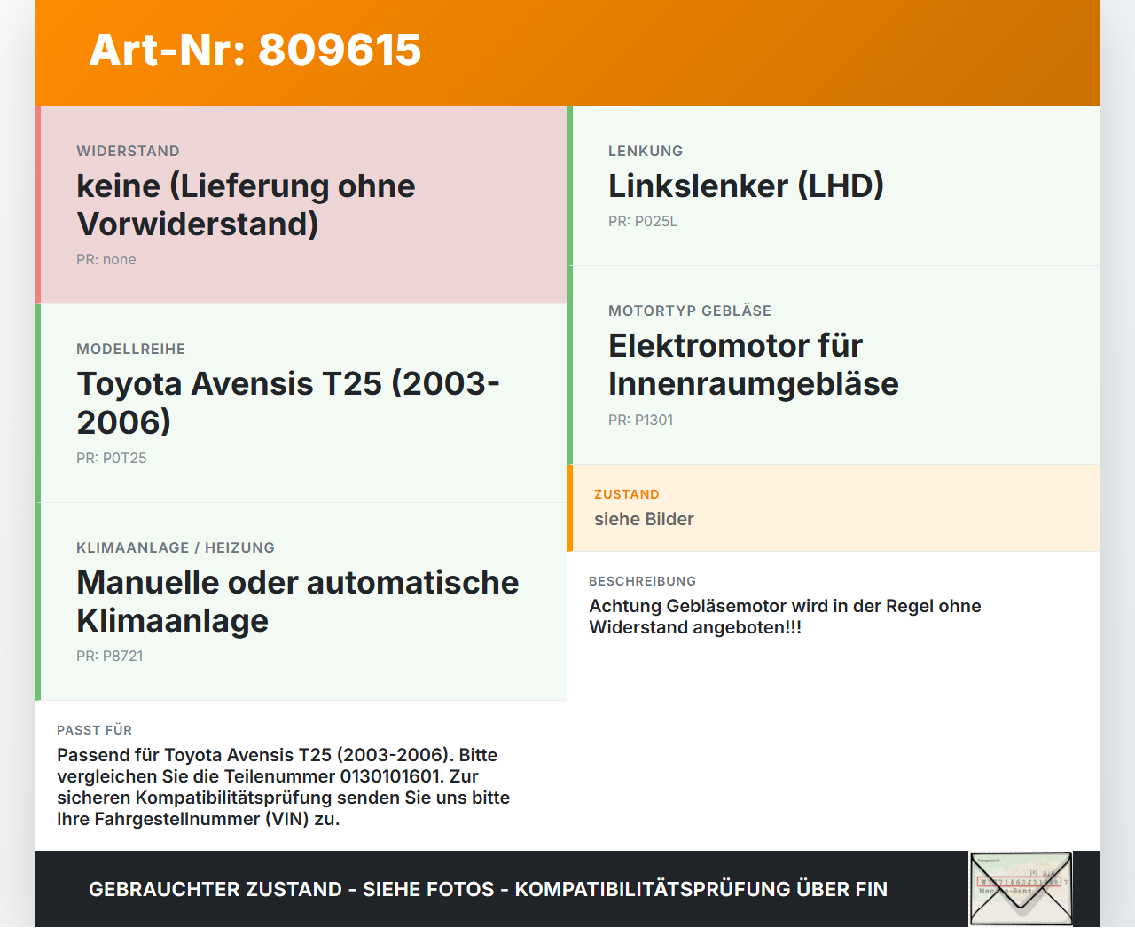 Toyota Avensis T25 03-06 Gebläsemotor Lüftermotor Heizungsgebläse Toyota Avensis T25 03-06 06.07.2005 MF016070-0610... Vorschau 3