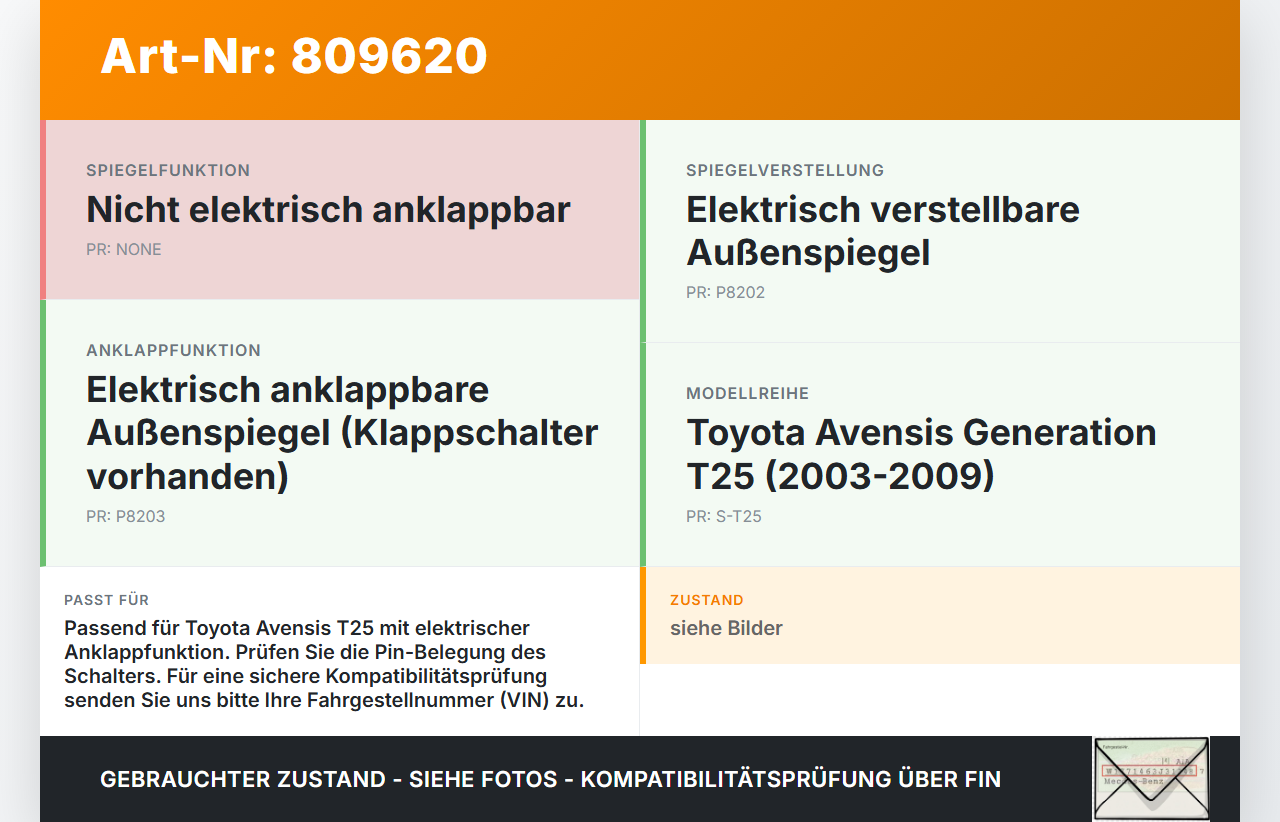 Toyota Avensis T25 03-06 Spiegelverstellung Aussenspiegel Schalter Klappschalter Toyota Avensis T25 03-06... Vorschau 3