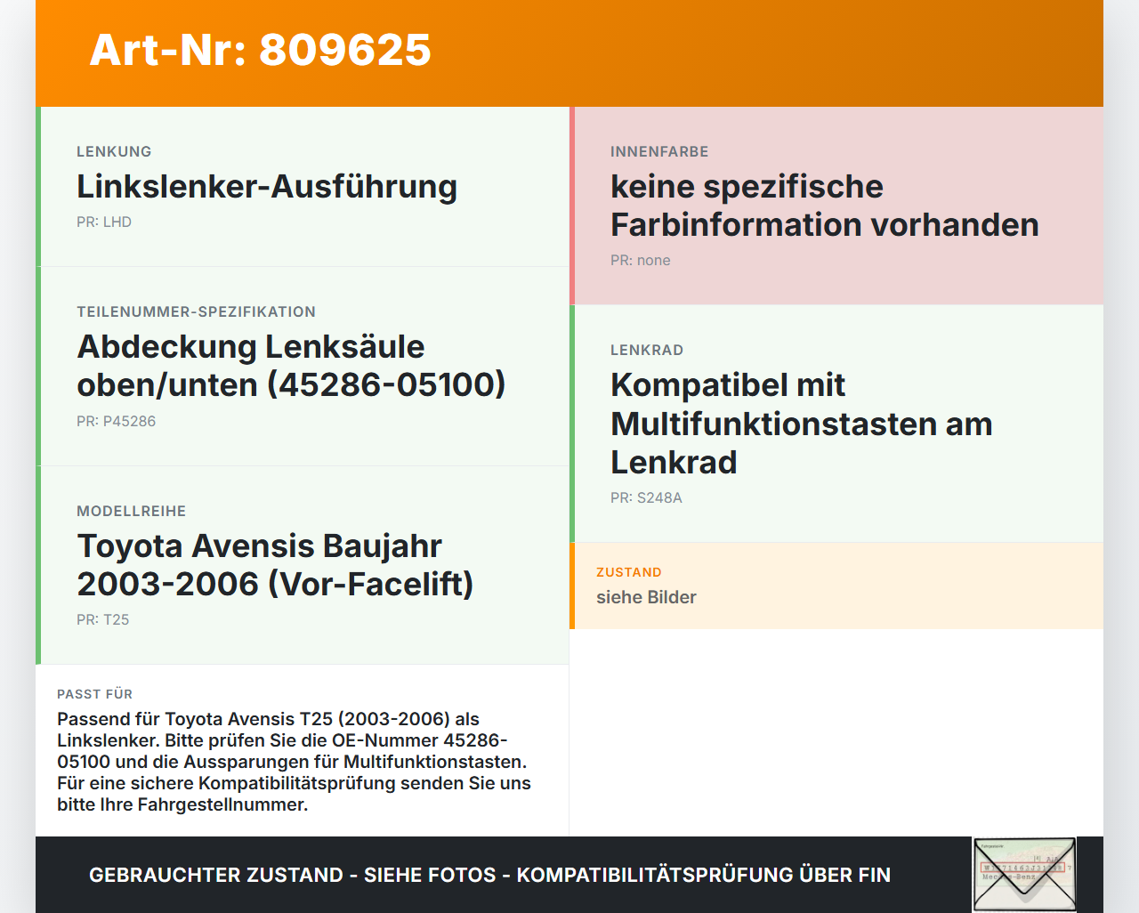 Toyota Avensis T25 03-06 Lenksäule Verkleidung Abdeckung Toyota Avensis T25 03-06 06.07.2005 45286-05100 gebraucht Vorschau 3