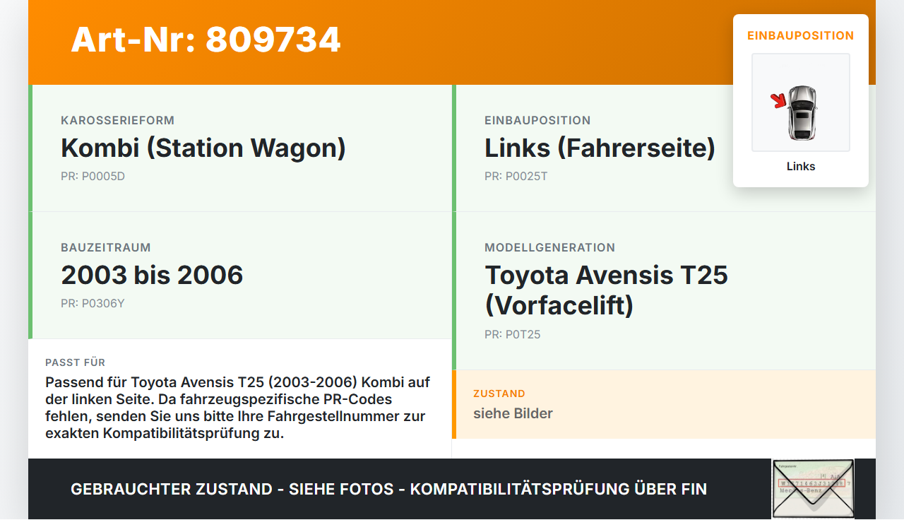 Toyota Avensis T25 03-06 Kombi Scharnier für Motorhaube Motorhaubenscharnier Links Toyota Avensis T25 03-06... Vorschau 3