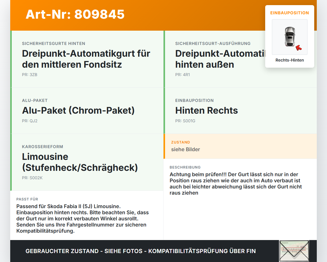 Skoda Fabia II 5J 10-14 Lim Gurt Sicherheitsgurt Rechts Hinten Skoda Fabia II 5J 10-14 10.11.2010 5J6857448A... Vorschau 3