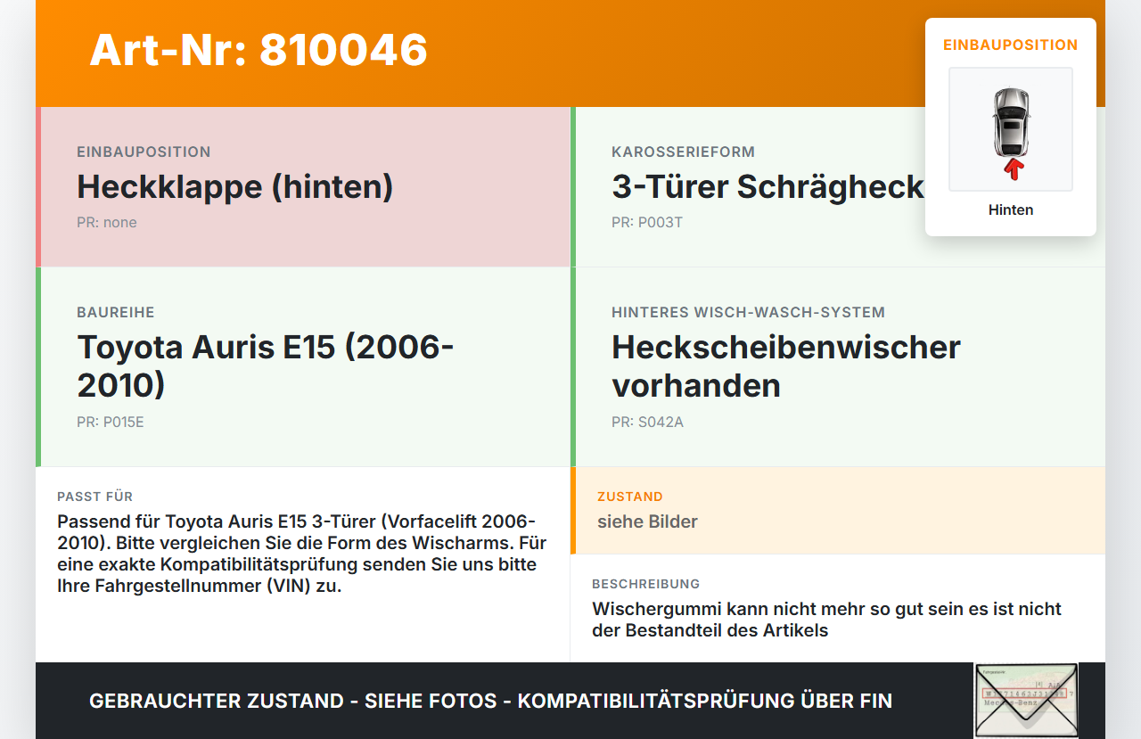 Toyota Auris E15 06-10 3T Heckwischer Scheibenwischer Hinten Wischarm Toyota Auris E15 06-10 17.08.2009 gebraucht Vorschau 3
