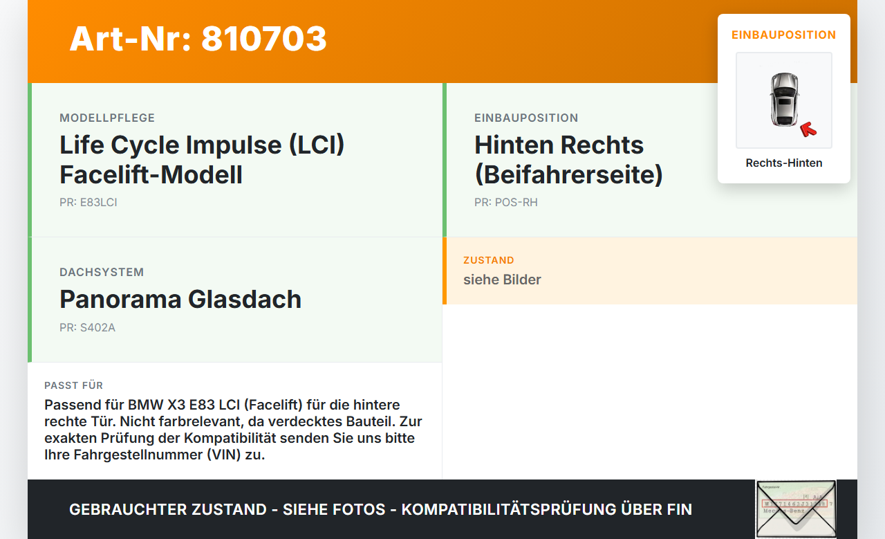 BMW X3 E83 LCI 06-10 Türfangband Rechts Hinten BMW X3 E83 LCI 06-10 18.10.2006 gebraucht Vorschau 3