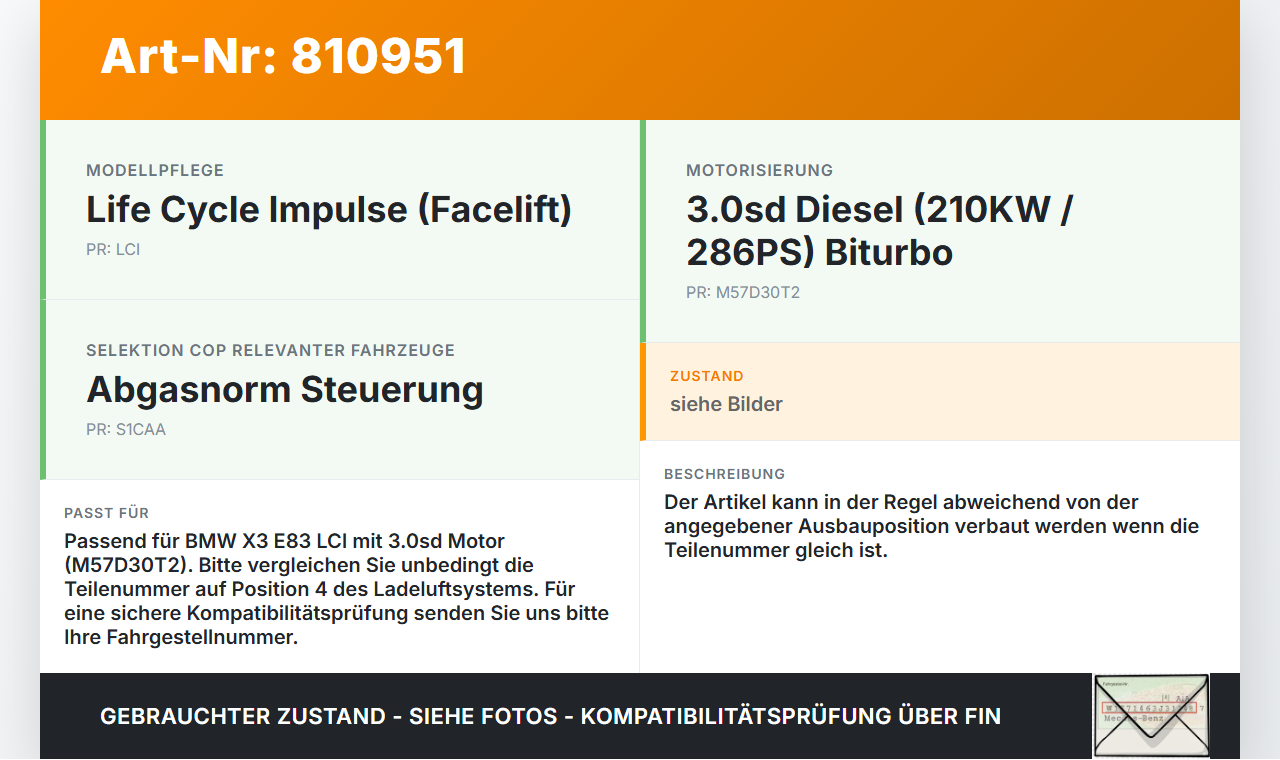 BMW X3 E83 LCI 06-10 3,0sd 210KW Ansaugrohr Ladeluftschlauch Luftschlauch Pos.4 BMW X3 E83 LCI 06-10 18.10.2006... Vorschau 3