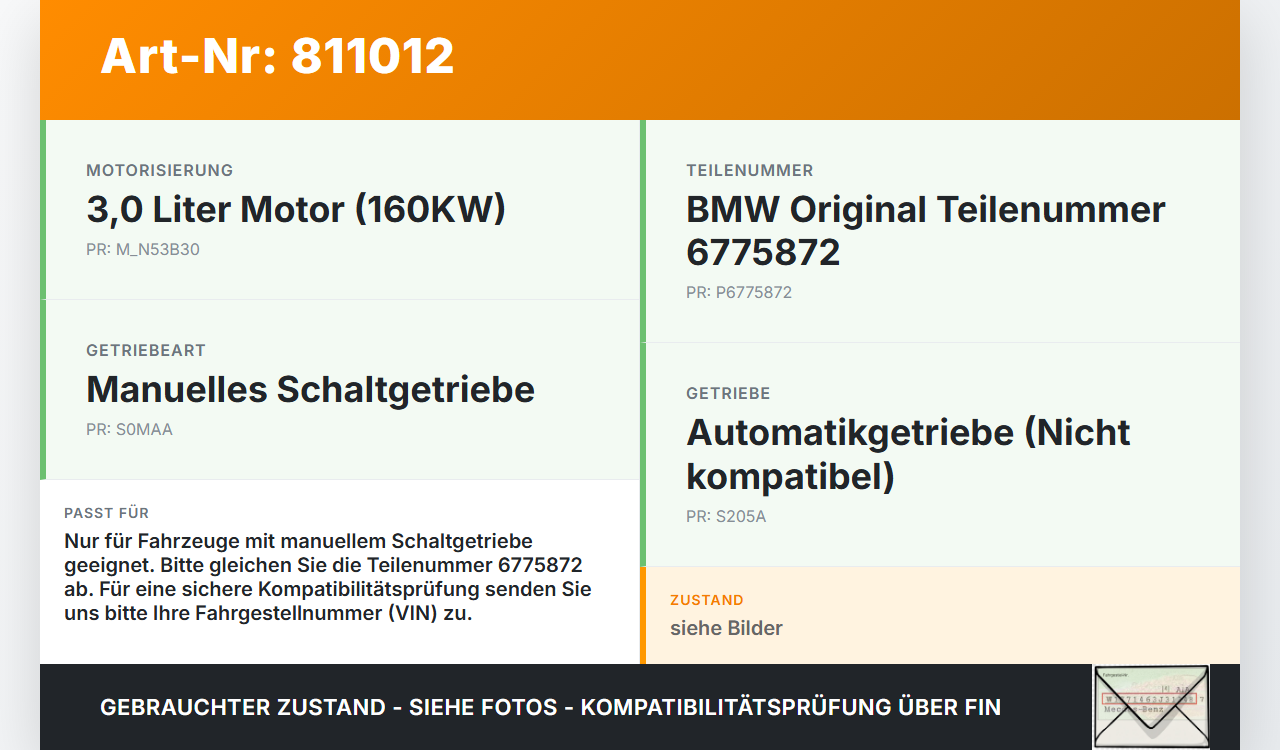 BMW E93 325i 07-10 3,0 160KW Kupplungszylinder Nehmer Nehmerzylinder BMW E93 325i 07-10 24.05.2007 6775872 gebraucht Vorschau 3