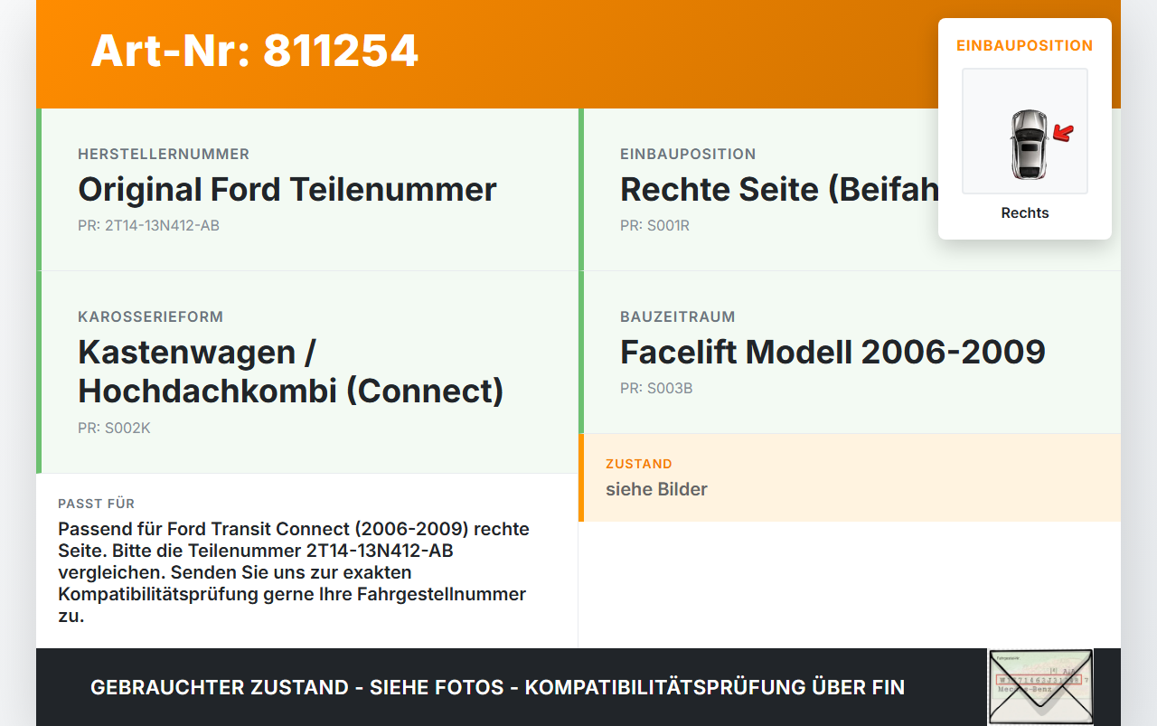 Ford Connect 06-09 Rückleuchte Rücklicht Heckleuchte Rechts orig Ford Connect 06-09 22.08.2008 2T14-13N412-AB gebraucht Vorschau 3